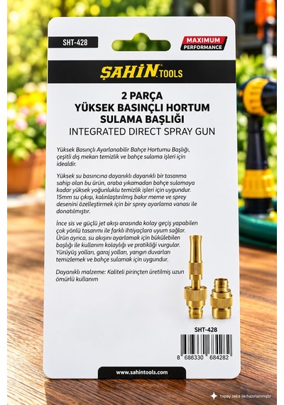 Dordoi Şahin 2 Parça Yüksek Basınçlı Hortum Sulama Başlığı Seti Pirinç Bahçe Sulama Aparatı 0 - 10 CM