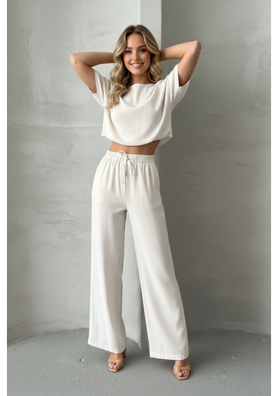 Kadın Basic Stil İkili Takım Beyaz