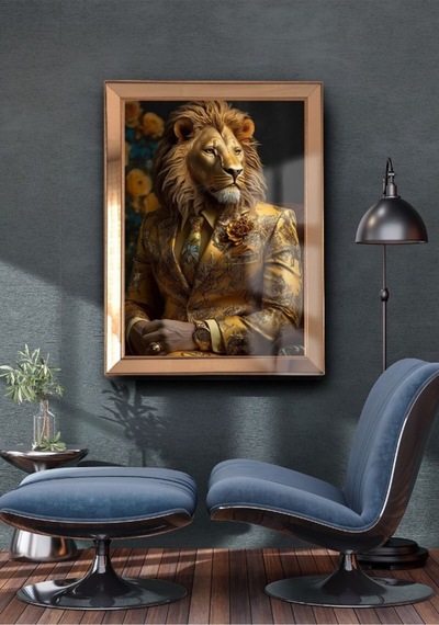 Aslan Başlı Ayna Çerçeveli Tablo