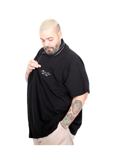 Mode Xl Büyük Beden Erkek Modeclub Polo Yaka T-shirt 25316 Sıyah Siyah