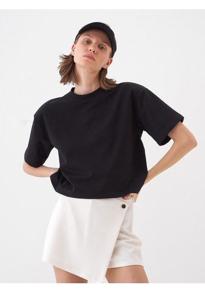 Xint Siyah Pamuk Dokulu Oversize Tişört 602459