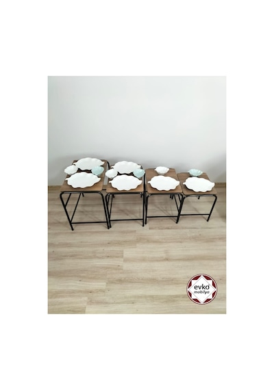 Evko Mobilya Buket Sehpa, 4'lü Zigon Sehpa, Servis Sehpası, Iç Içe Geçen Sehpa, Ahşap Sehpa, Dikdörtgen Sehpa Ceviz