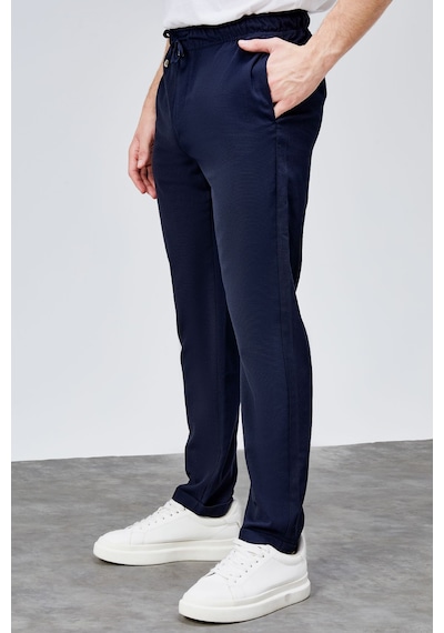 HLT Jeans Erkek Lacivert Relaxed Fit Yandan Cepli Beli Lastikli Bağcıklı Duble Paça Jogger Pantolon Bolt-1997 Lacivert