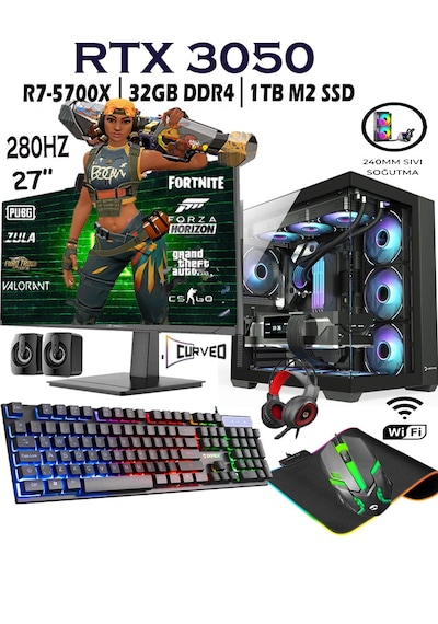 Apphirex Rebirth X36 R7-5700X 32 GB 1 TB M.2 RTX3050 6 GB 27'' W10P Masaüstü Oyuncu Bilgisayarı