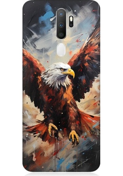 Oppo A5 2020 Uyumlu Beyaz Başlı Siyah Kartal Desenli Silikon Kılıf