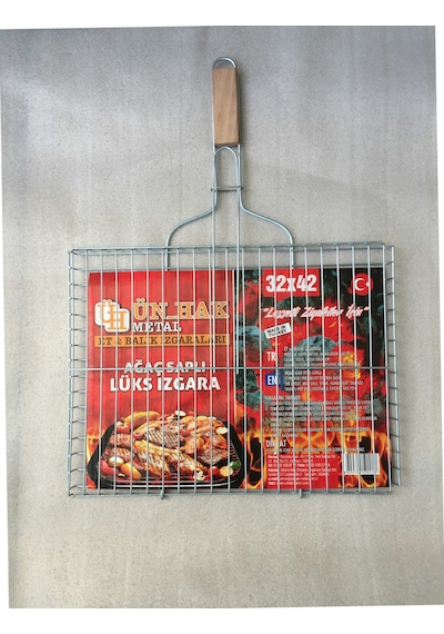 Ahşap Saplı Tel Izgara - Mangal Izgarası - Büyük Boy 32 Cm x 42Cm