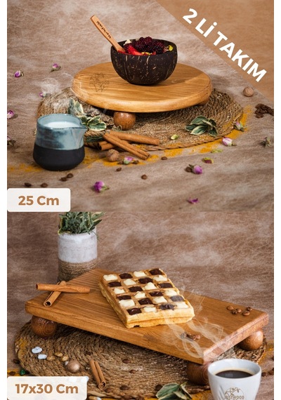Justwood 2'li Risus Top Ayaklı 25 CM ve 17x30 CM Ahşap Dikdörtgen