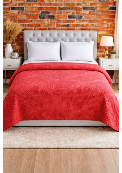 Şaheser %100 Pamuk Çift Kişilik Pike 240x220 Tek Pike -brick Red Kırmızı