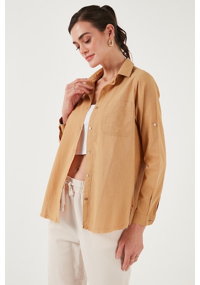 Lela Pamuklu Regular Fit Cepli Bayan Gömlek Cf25S16992 Camel