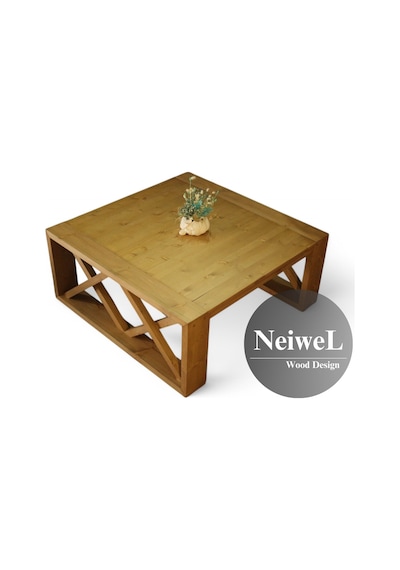 Neiwel Turkuaz Doğal Ahşap Sehpa-80-80 Açık Ceviz