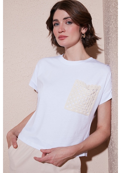 Lela Pamuklu Tek Cepli Regular Fit Bisiklet Yaka Bayan T Shirt 5865818 Beyaz