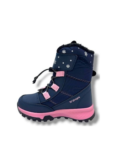 Ndrops 014-26 Deri Kürklü Paraşüt Kumaş Kız Çocuk Bot Lacivert Pembe 26-30 Lacivert