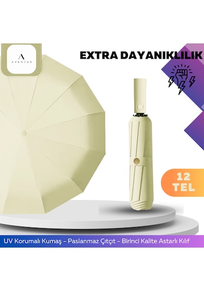 Aventus Umbrella Aventus 12tellı Uv Korumalı Extra Büyük Çaplı Şemsiye Krem