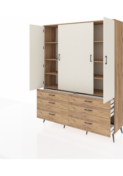 Hyperion Gardrop 8 Raflı 6 Çekmeceli 4 Kapaklı 176x44x221 Çam-aytaşı/çam Beyaz Hyperion Gardrop 8 Raflı 6 Çekmeceli 4 Kapaklı 176x44x221 Çam-aytaşı/çam Beyaz