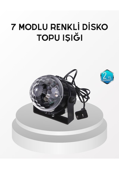 7 Renk Modlu Müzik Sensörlü Disko Topu - Led Işıklı Parti Aydınlatması Renkli