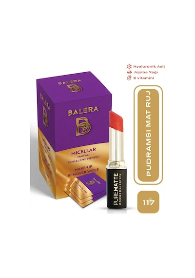 Pure Matte Powder Lipstick No: 117 - Nemlendirici Pudramsı Mat Ruj Makyaj Temizleme Mendili Hediyeli 0