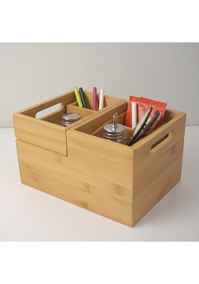 Tr 3'lü Modüler Bambu Organizer Set - Üst Üste Geçebilen Çok Amaçlı Çekmece İçi Ve Masaüstü Düzenleyici Ku Diğer