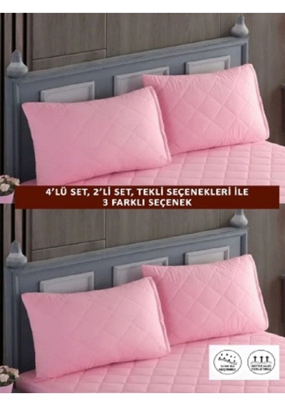 1 Adet %100 Pamuk Kapitone Fermuarlı Sıvı Geçirmez Renkli Yastık Alezi Yastık Koruyucu Pembe