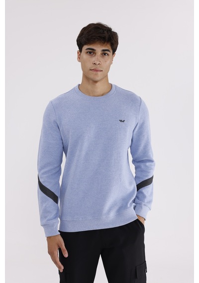 Rowinger Kol Şerit Detaylı Yuvarlak Yaka Göğüs Logolu Rahat Kalıp Mevsimlik Sweatshirt Baby Blue