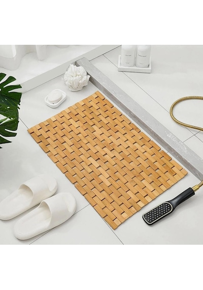 Bambu Kaydırmaz Banyo Matı Bambu Paspas 40x66 Cm Açık Kahve