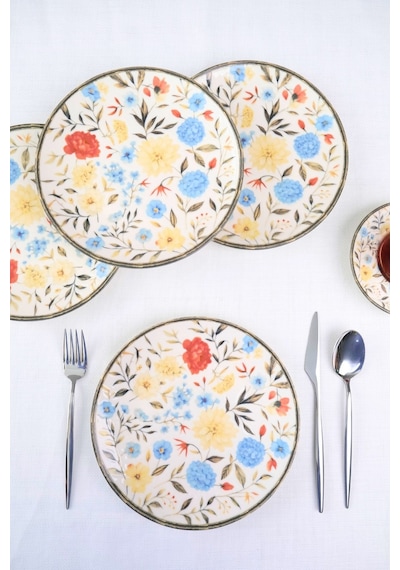 Tabak Evi Porselen Fiori Tuval Pasta Tabağı 20cm 4 Kişilik 4 Parça Tvl4ptprs1212 Çok Renkli