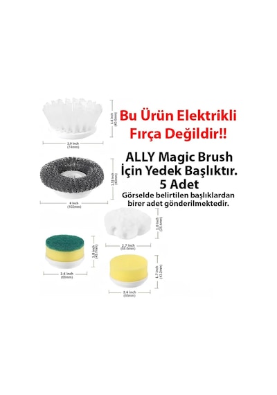 Ally Magic Brush Şarjlı Temizleme Fırçası İçin 5 Adet Yedek Başlık- 5775 Beyaz
