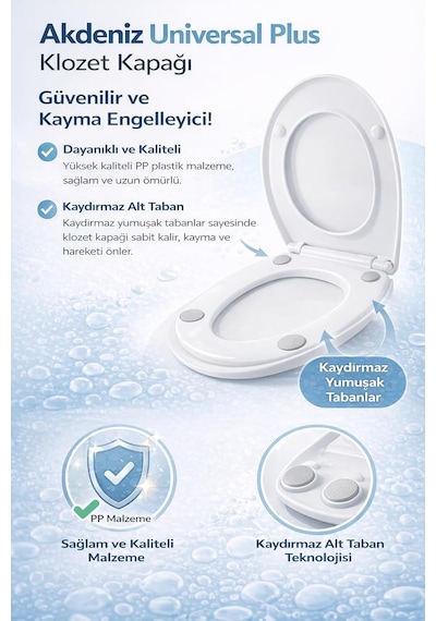 Akdeniz Universal Klozet Kapağı Her Modelle Uyumlu, Kaydırmaz Alt Kapaklı, Kolay Montajlı, Ko Beyaz