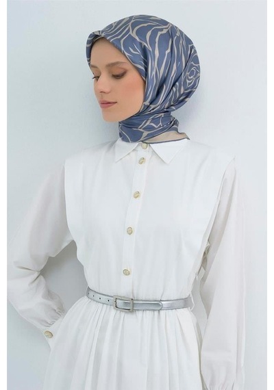 Armine İpek Eşarp 2026 Yaz - 9511-58 Mavi Krem Twill Mavi - Krem