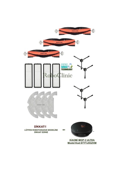 Xiaomi Mi Robot Vacuum Mop 2 Ultra Model Kod:stytj05zhm Uyumlu Yedek Fırça, Filtre, Mop-15 Parça