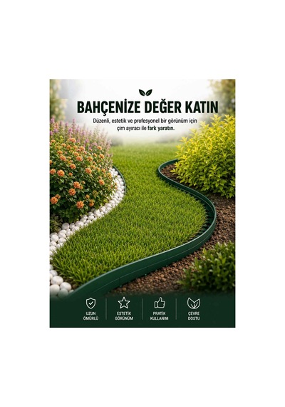 Esnek Pvc Çim Ayırıcı Bahçe Peysaj Düzenleyici 5 Metre Siyah Çim Sınırlayıcı Esnek Plastik Taş Toprak Ayraç Bariyer Peyzaj Bordürü