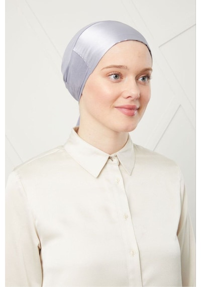 Melodi Scarf Kadın Tesettür Bağlamalı Saten Bone Açık Gri Açık Gri