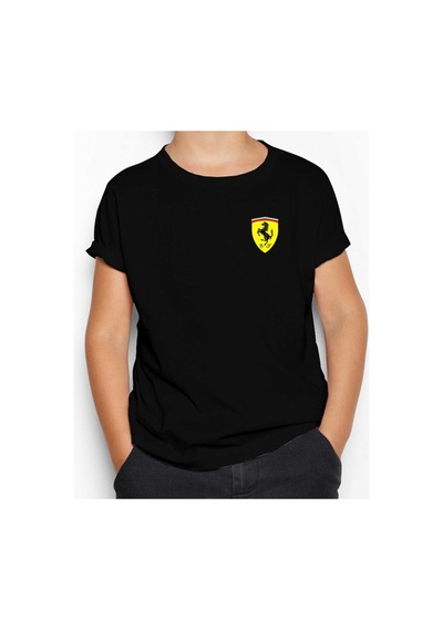 Zepplin Giyim Ferrari Logo Siyah Çocuk Tişört Siyah