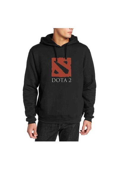 Dota Baskılı Siyah Erkek Kapşonlu Sweatshirt