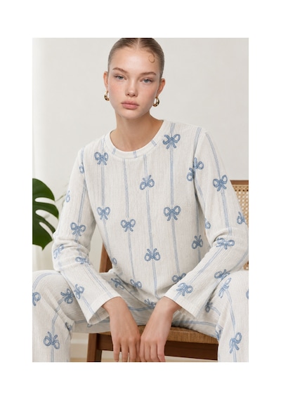 Fit Women Kadın Desenli Nefes Alan Ekru Pijama Takımı 4690