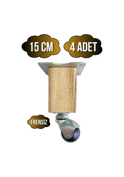 Kale Ahşap Top Tekerli Ayak Mobilya Masa Dolap Tekerli Ayağı Frensiz 15cm Ceviz Ağacı 4 Adet Açık Ceviz
