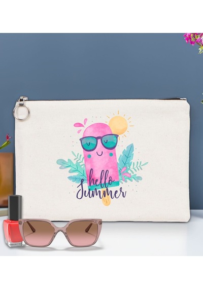 Bk Gift Yaz Temalı-5 Astarlı Portföy Çanta 30x21cm, Baskılı El Çantası, Organizer Çanta Çok Renkli