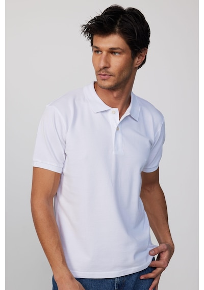 Tudors Erkek Slim Fit Dar Kesim Pamuklu Yumuşak Dokulu Serin Tutan Kumaş Düz Pike Beyaz Polo Yaka Tişört-30764-Beyaz