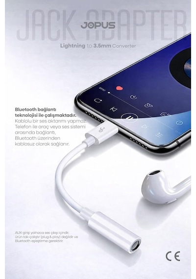 İphone 7-8-x-11-12-13-14 Serileri İle Uyumlu Bluetooth Bağlantılı 3.5mm Kulaklık Dönüştürücü Jo