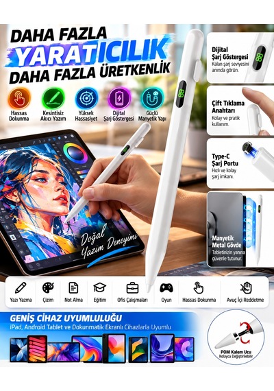 Honor Magicpad3 İçin Bowie Premium Digital Göstergeli Stylus Dokunmatik Kalem