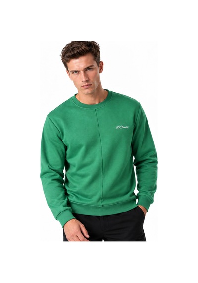 Hk Premium Sweatshirt Bisiklet Yaka Hk Premium Logolu Erkek Basic Yeşil