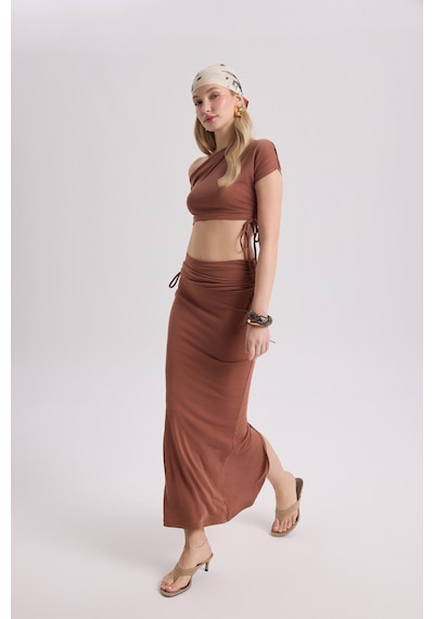 Mai Collection Mai Studios Co. Ivan Büzgülü Kahve Crop Etek Takım Kahve