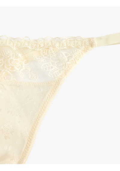Koton Rahat Kalıp Viskon Brodeli String Külot Ekru 7wlk30177mk