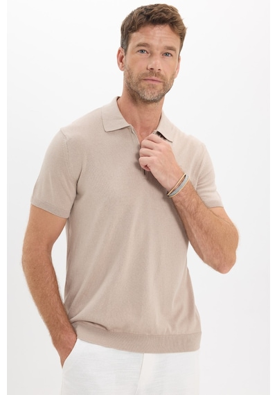 Tudors Erkek Slim Fit Dar Kesim %100 Pamuk Örme Triko Fermuarlı Füme Polo Yaka Tişört-50720