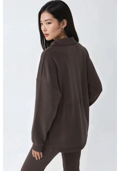 Hiccup Busem Beli Ayarlanabilir Fermuarlı Yaka Sweatshirt Kahve Kahvesi