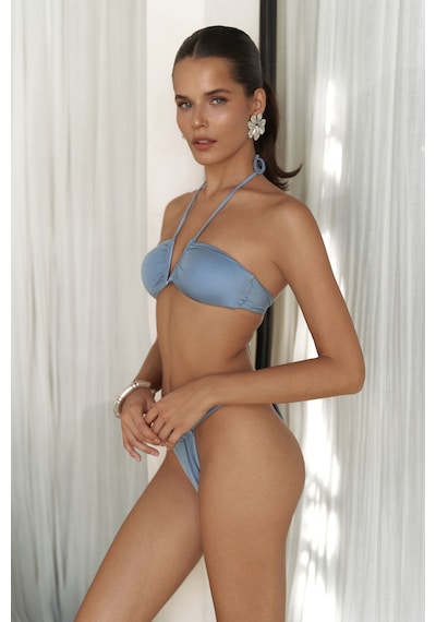 Mai Collection Mai Studios Co. Bunga Bağlamalı Büzgü Detay Mavi Bikini Üstü Mavi