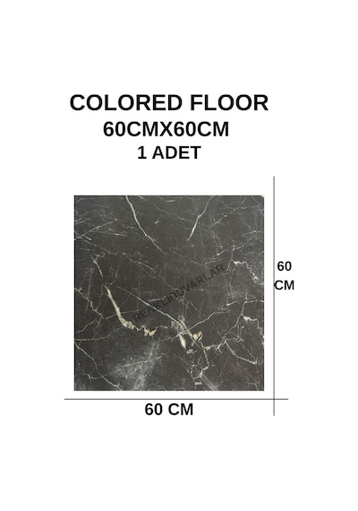 60cmx60cm Siyah Mermer Desenli Pvc-lvt Yapışkanlı Yer Kaplama Paneli Kauçuklu Floor Banyo Wc S74p Siyah