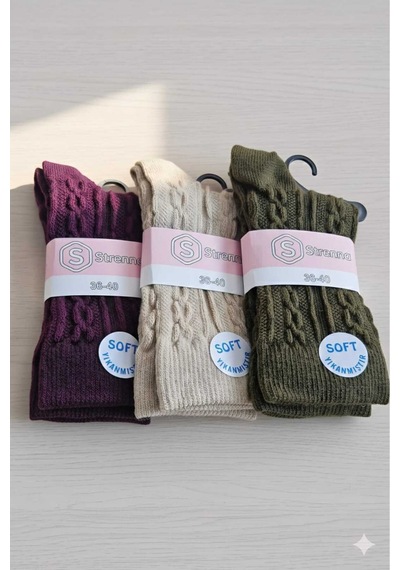 Kadın Lambswool Yün Çorap 3'lü Asorti Setler 36-40 Set 2