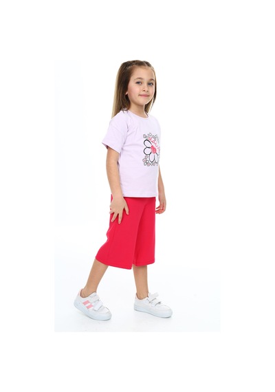 Toontoy Kids Toontoy Kız Çocuk Daisy Yazılı Çiçek Baskılı Kaprili Takım Açık Lila