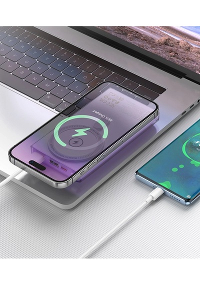 Hoco. Q22 Taurus 22.5w Pd 20w Magsafe Dijital Ekranlı Powerbank - Mor Mor