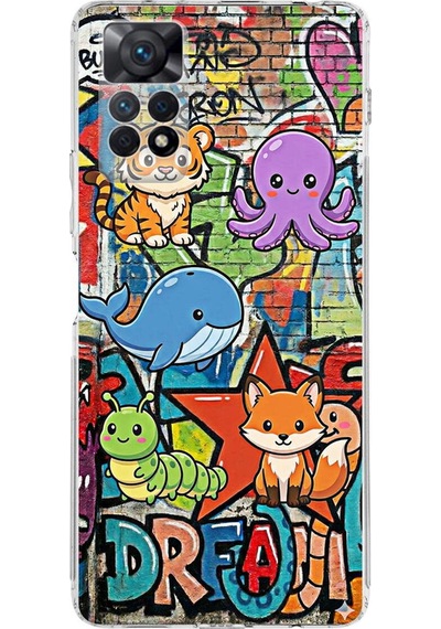 Redmi Note 11 Pro İle Uyumlu Grafiti Mini Tasarımlı Şeffaf Silikon Kılıf Şeffaf